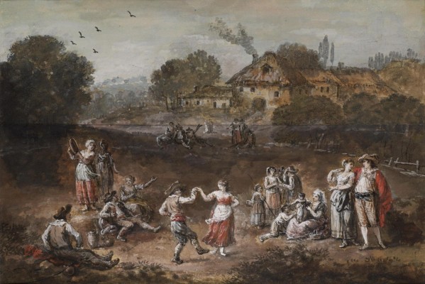 Landscape with figures dancing by Francesco Zuccarelli